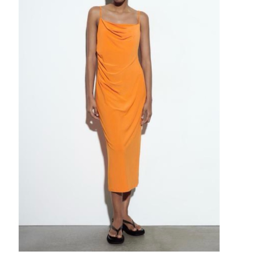BNWT Zara Orange Draped Dress